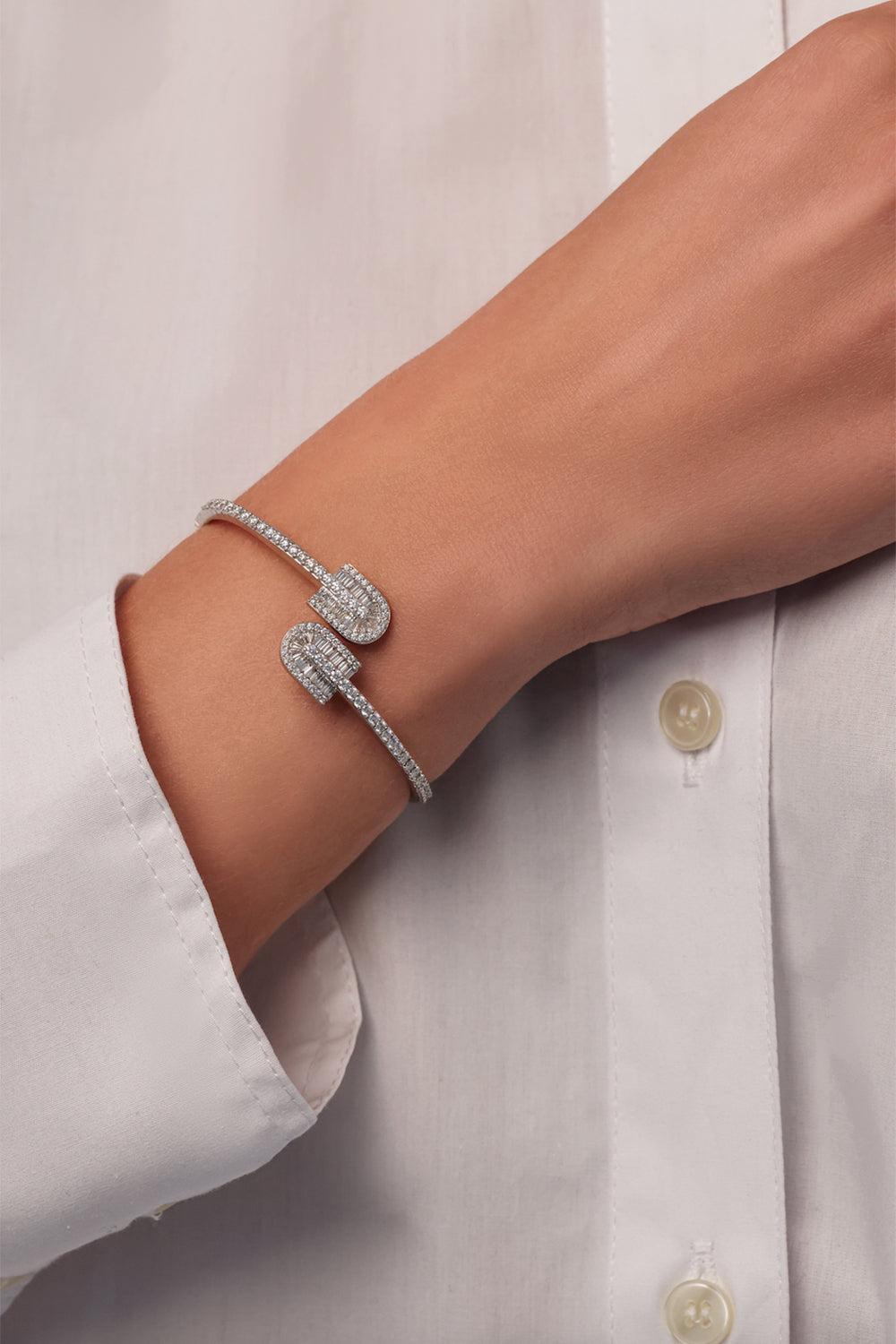 Diamond U Duo Mini Baguette Bracelet - White Gold-WHITE GOLD-JEWELRYFINE JEWELBRACELET O-U LOS ANGELES