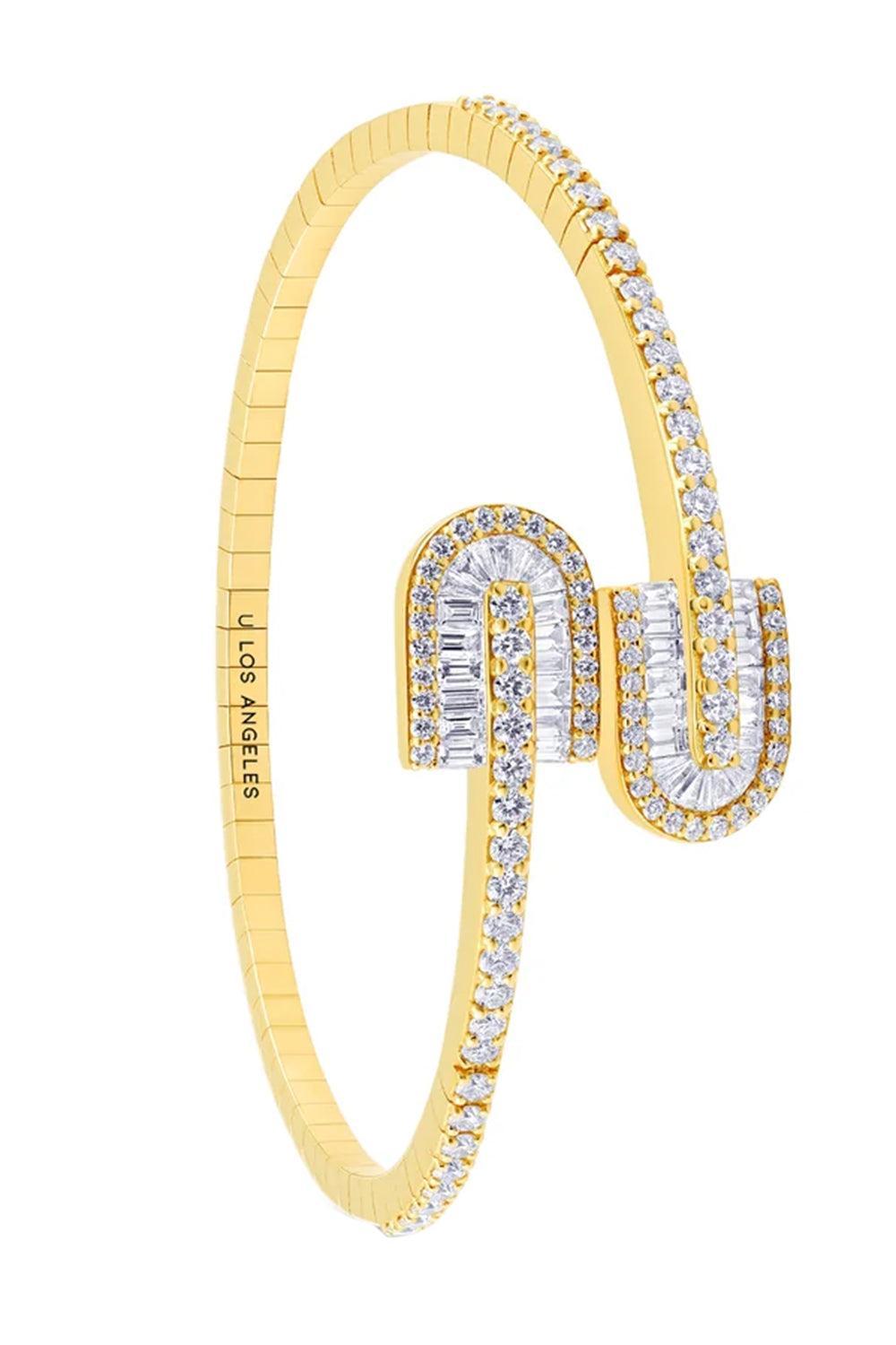 Diamond Baguette U Duo Bangle Braclet - Yellow Gold-YELLOW GOLD-JEWELRYFINE JEWELBRACELET O-U LOS ANGELES