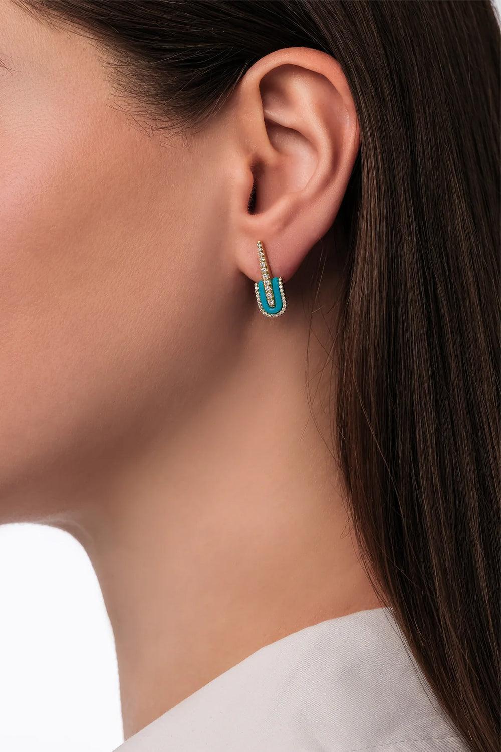 Diamond Turquoise U Drop Earrings-ROSE GOLD-JEWELRYFINE JEWELEARRING-U LOS ANGELES