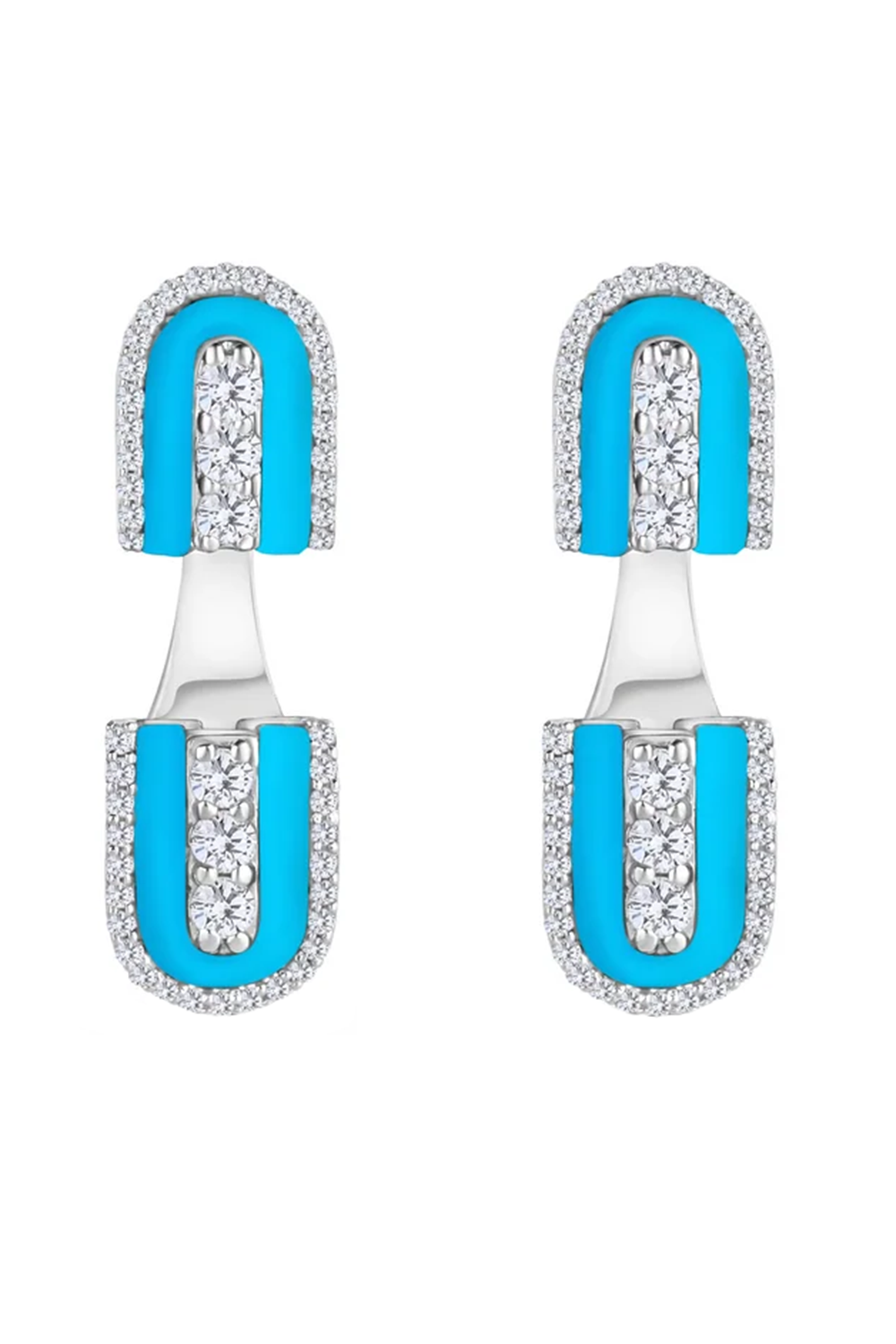 Diamond Turquoise U Floating Stud Earrings-WHITE GOLD-JEWELRYFINE JEWELEARRING-U LOS ANGELES
