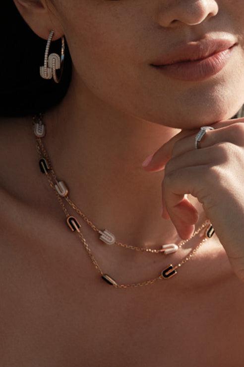 Diamond White Quartz U Midi Hoop Earrings-WHITE GOLD-JEWELRYFINE JEWELEARRING-U LOS ANGELES
