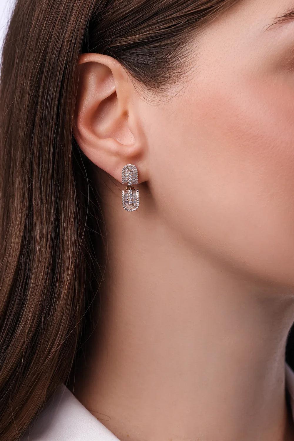 Diamond Baguette U Floating Stud Earrings - Yellow Gold-YELLOW GOLD-JEWELRYFINE JEWELEARRING-U LOS ANGELES