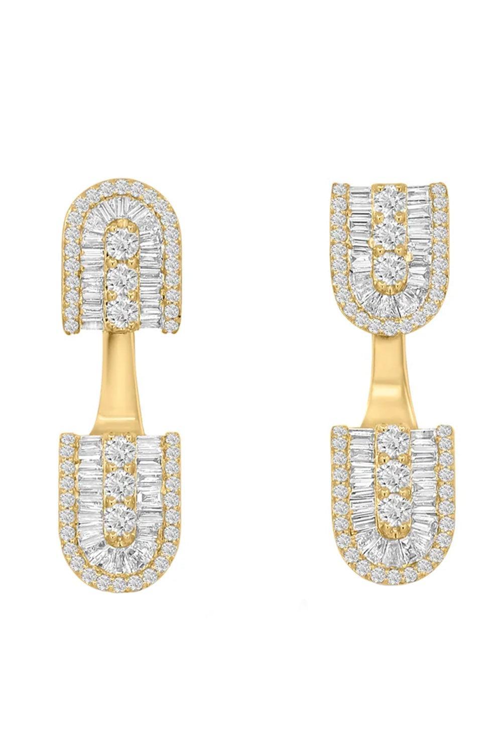Diamond Baguette U Floating Stud Earrings - Yellow Gold-YELLOW GOLD-JEWELRYFINE JEWELEARRING-U LOS ANGELES
