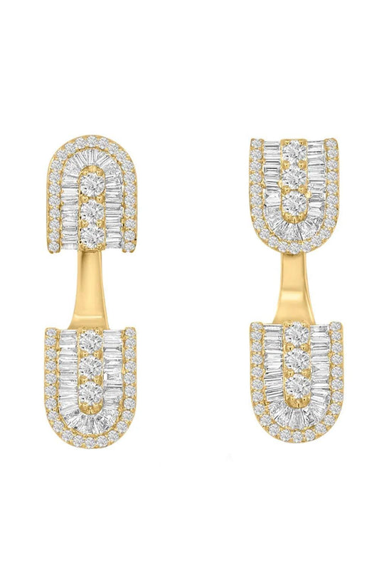 Diamond Baguette U Floating Stud Earrings - Yellow Gold-YELLOW GOLD-JEWELRYFINE JEWELEARRING-U LOS ANGELES