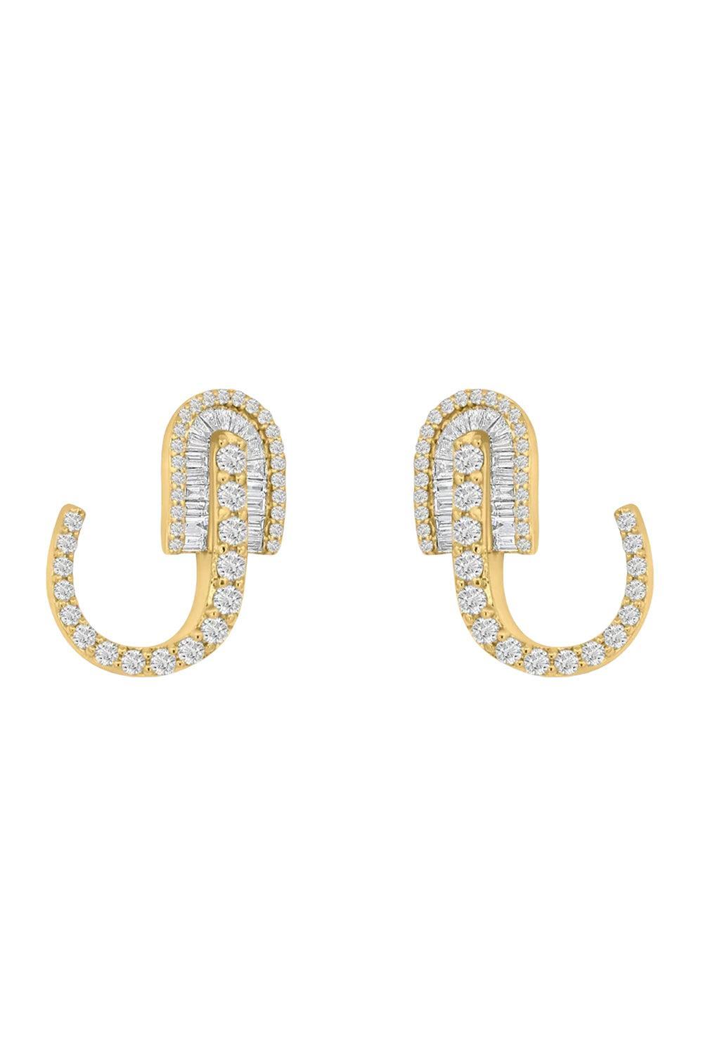 Diamond Baguette U Huggie Hoop Earrings - Yellow Gold-YELLOW GOLD-JEWELRYFINE JEWELEARRING-U LOS ANGELES