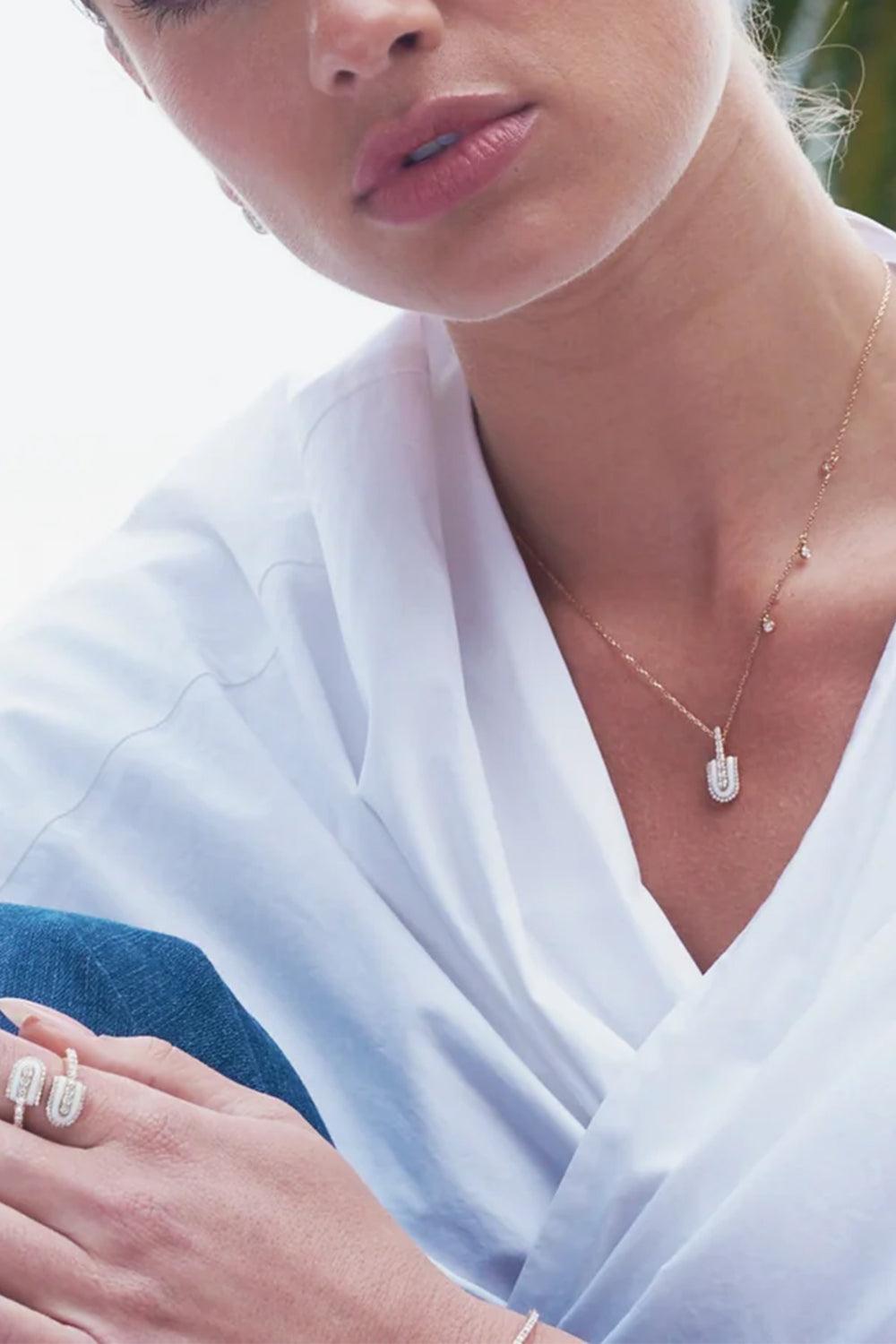 Diamond White U Solo Charm Necklace-ROSE GOLD-JEWELRYFINE JEWELNECKLACE O-U LOS ANGELES
