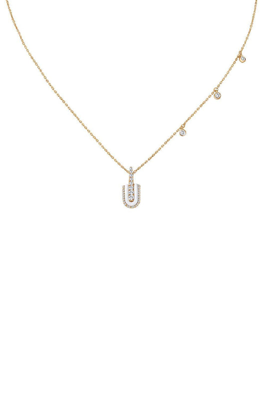 Diamond White Quartz Solo Charm Necklace-YELLOW GOLD-JEWELRYFINE JEWELNECKLACE O-U LOS ANGELES