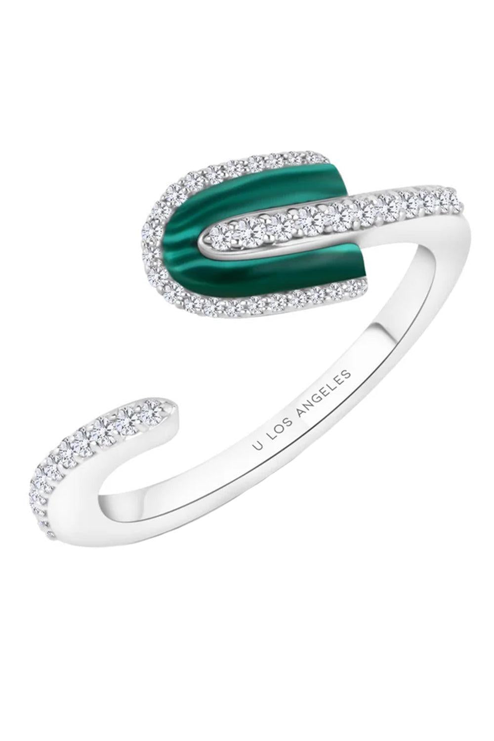 Diamond Malachite U Solo Twisted Ring-WHITE GOLD-7-JEWELRYFINE JEWELRING-U LOS ANGELES