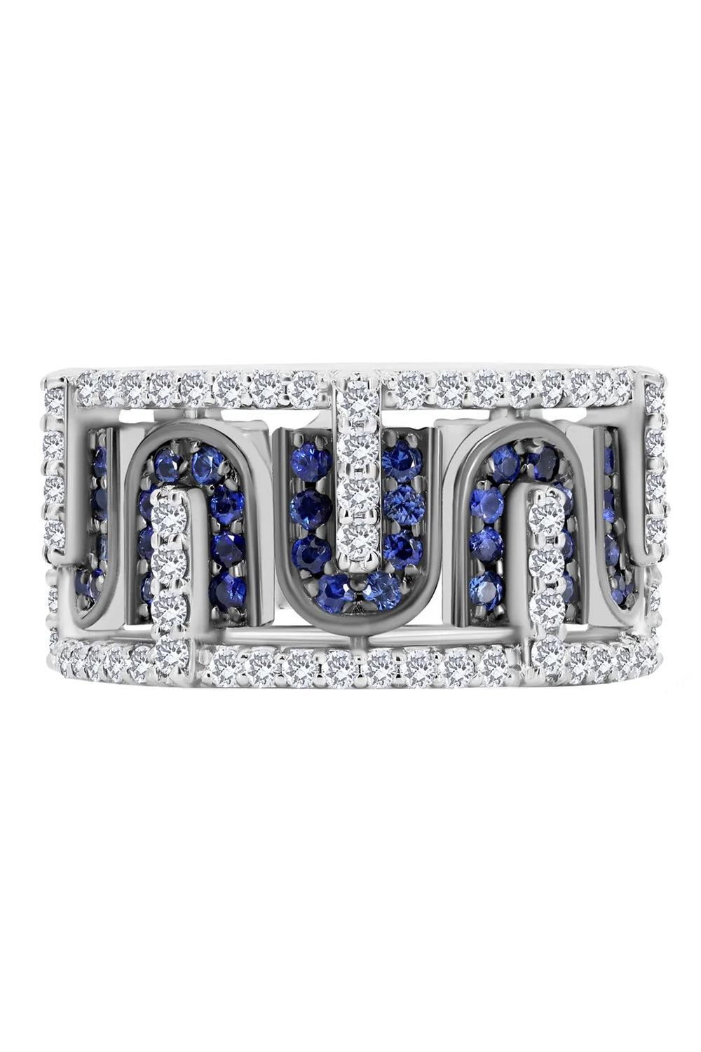 Diamond Blue Sapphire U Band Ring-WHITE GOLD-7.5-JEWELRYFINE JEWELRING-U LOS ANGELES