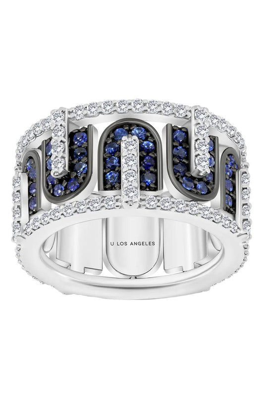 Diamond Blue Sapphire U Band Ring-WHITE GOLD-7.5-JEWELRYFINE JEWELRING-U LOS ANGELES