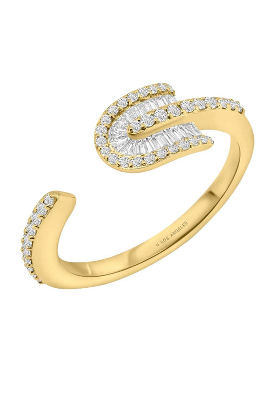 Diamond Baguette U Solo Open Ring - Yellow Gold-YELLOW GOLD-5.5-JEWELRYFINE JEWELRING-U LOS ANGELES