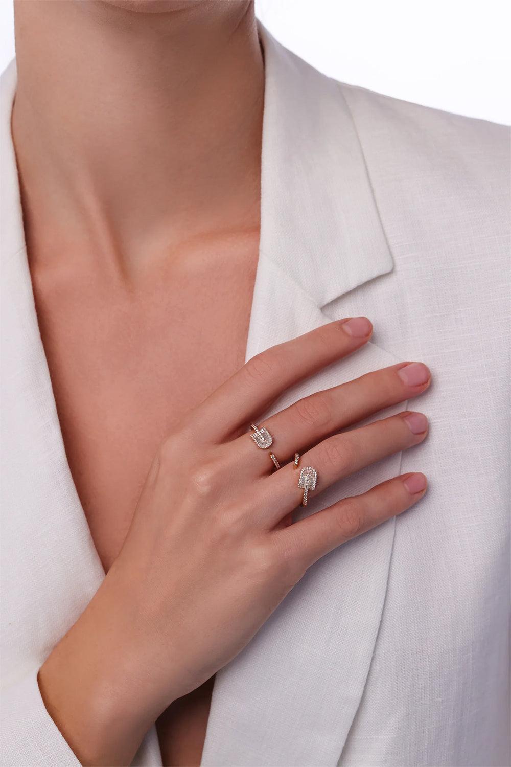 Diamond Baguette U Twist Open Ring-YELLOW GOLD-5.5-JEWELRYFINE JEWELRING-U LOS ANGELES