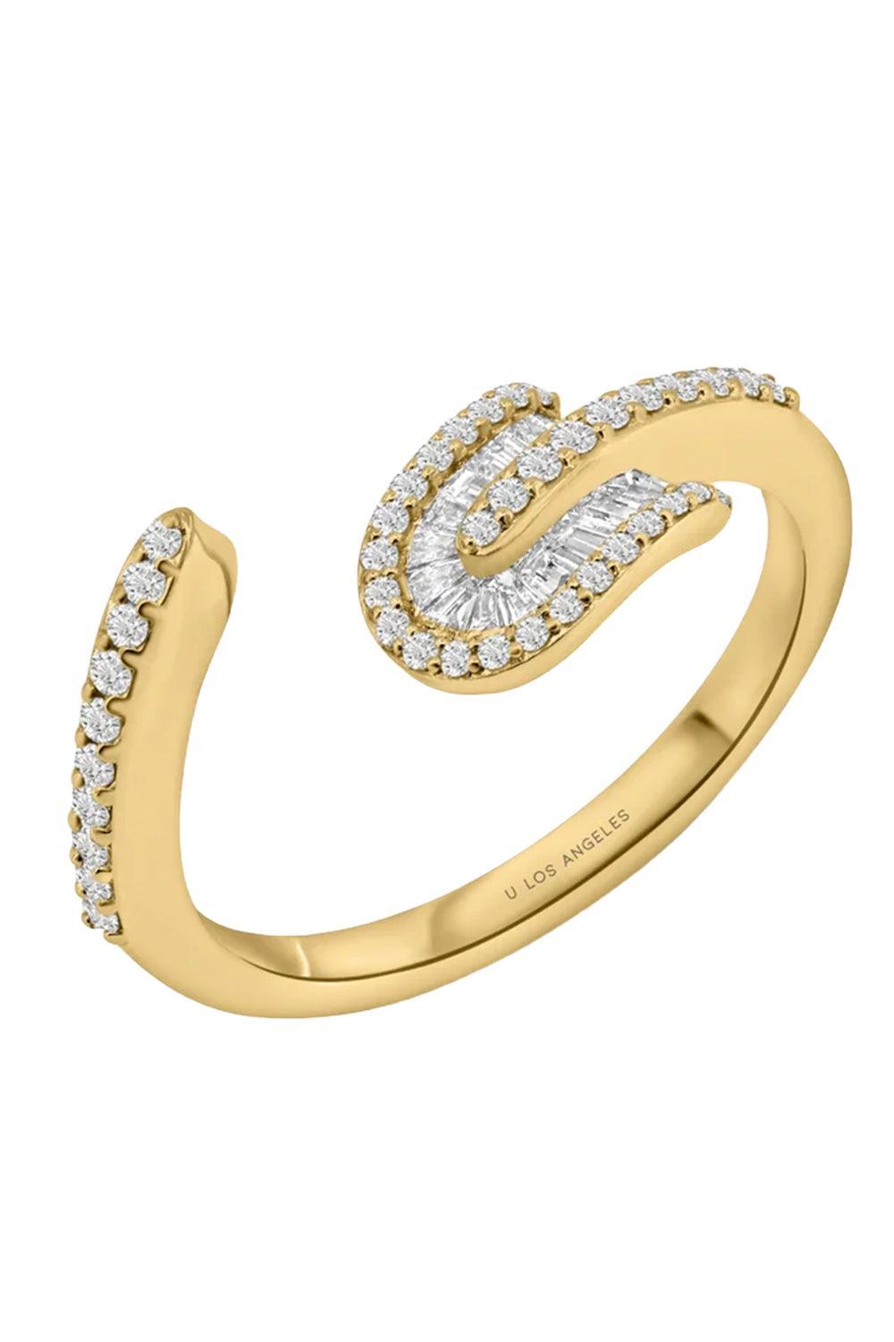 Diamond Baguette U Twist Open Ring-YELLOW GOLD-5.5-JEWELRYFINE JEWELRING-U LOS ANGELES