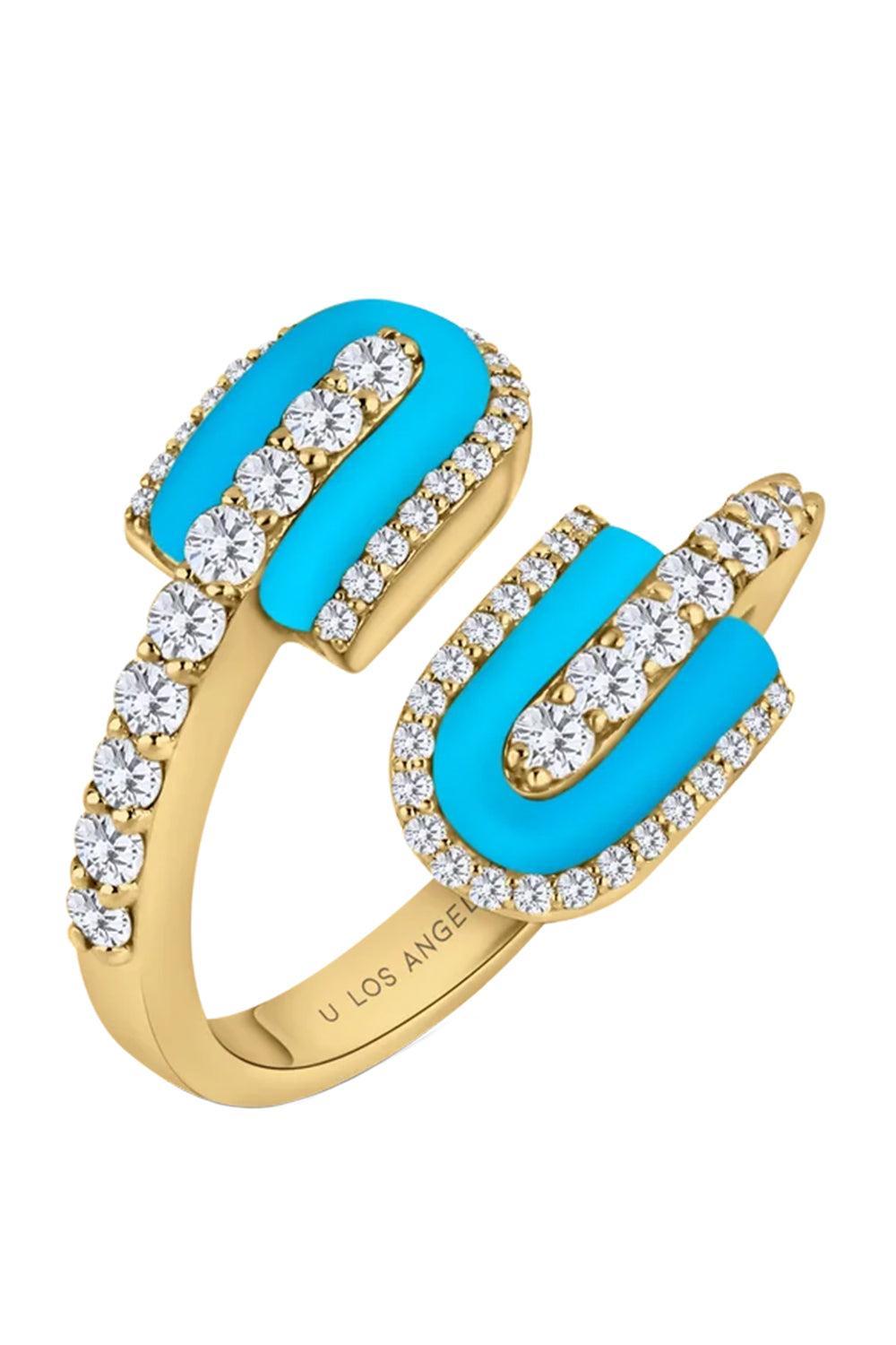 Diamond Turquoise U Duo Maxi Ring-YELLOW GOLD-6-JEWELRYFINE JEWELRING-U LOS ANGELES