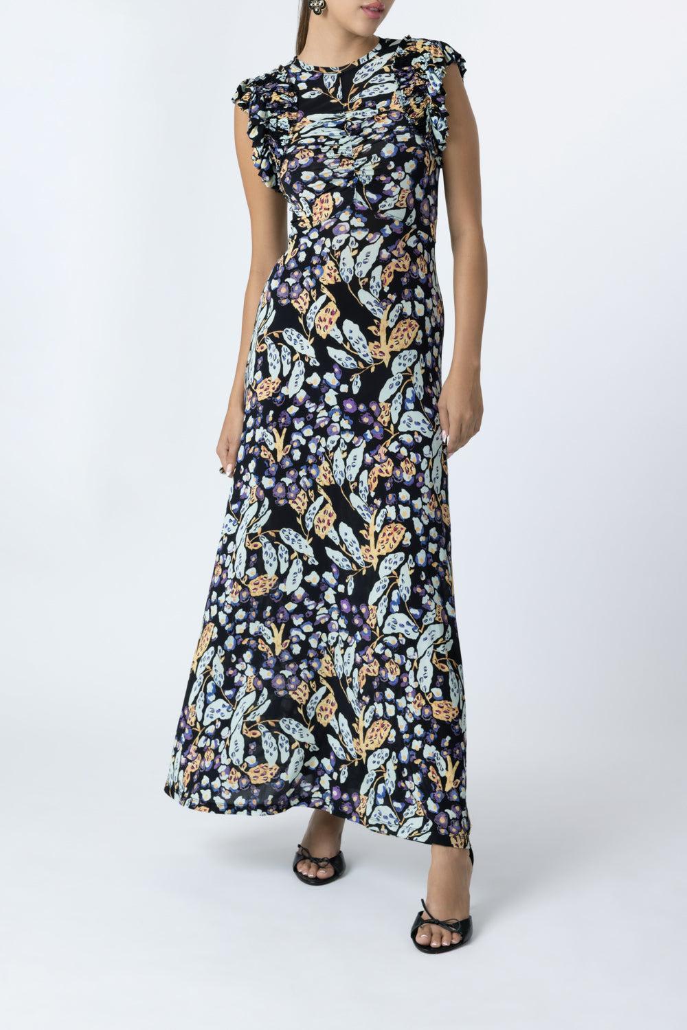 Valentine Flutter Sleeve Dress-FLORAL-P-CLOTHINGDRESSCASUAL-ULLA JOHNSON