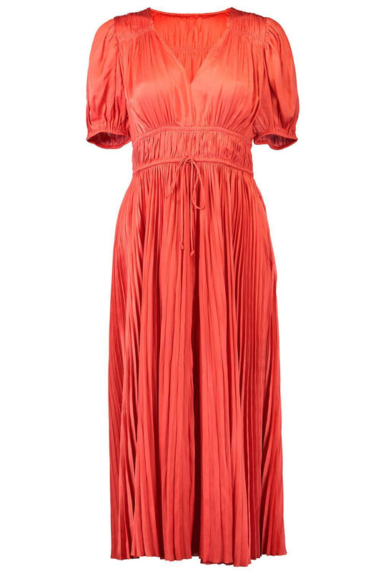 Audra Puff Sleeve Dress - Coral-ORANGE-0-CLOTHINGDRESSCASUAL-ULLA JOHNSON