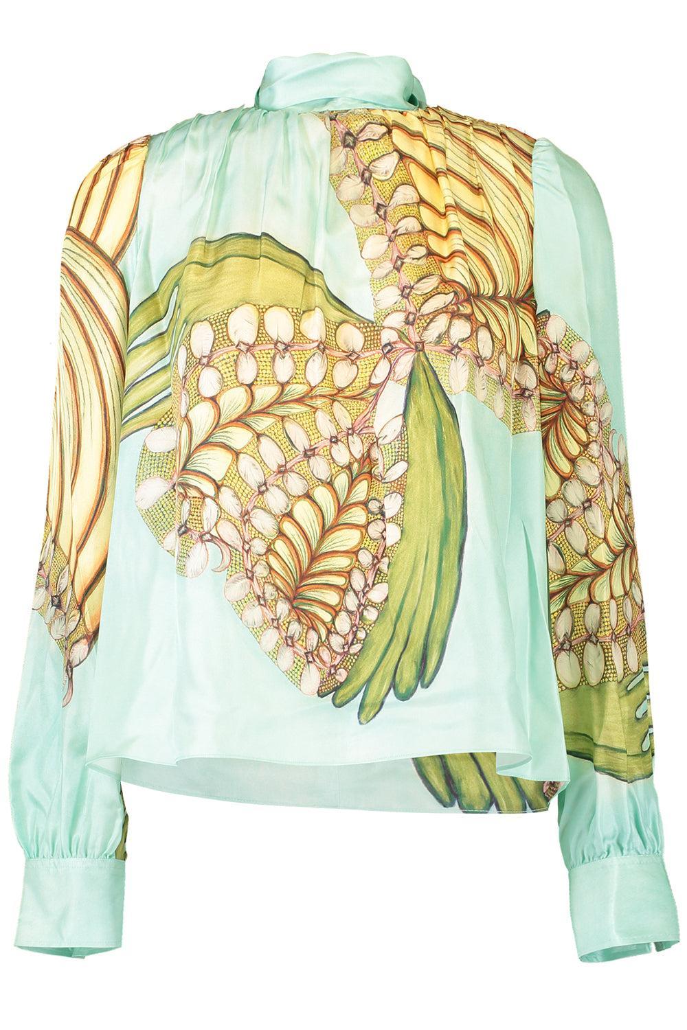 Ornament Tie Neck Blouse-GREEN-0-CLOTHINGTOPBLOUSE-ULLA JOHNSON