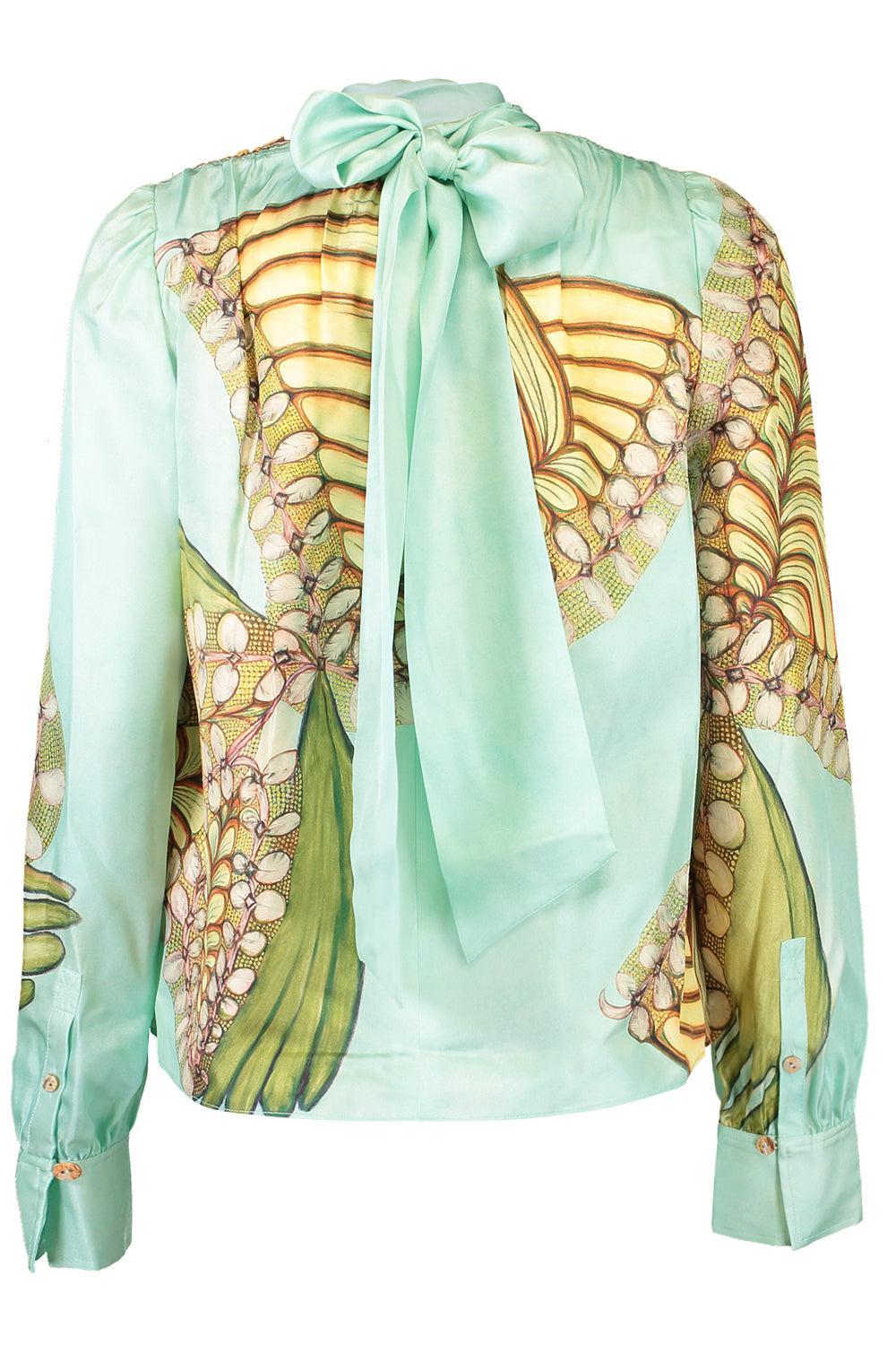 Ornament Tie Neck Blouse-GREEN-0-CLOTHINGTOPBLOUSE-ULLA JOHNSON