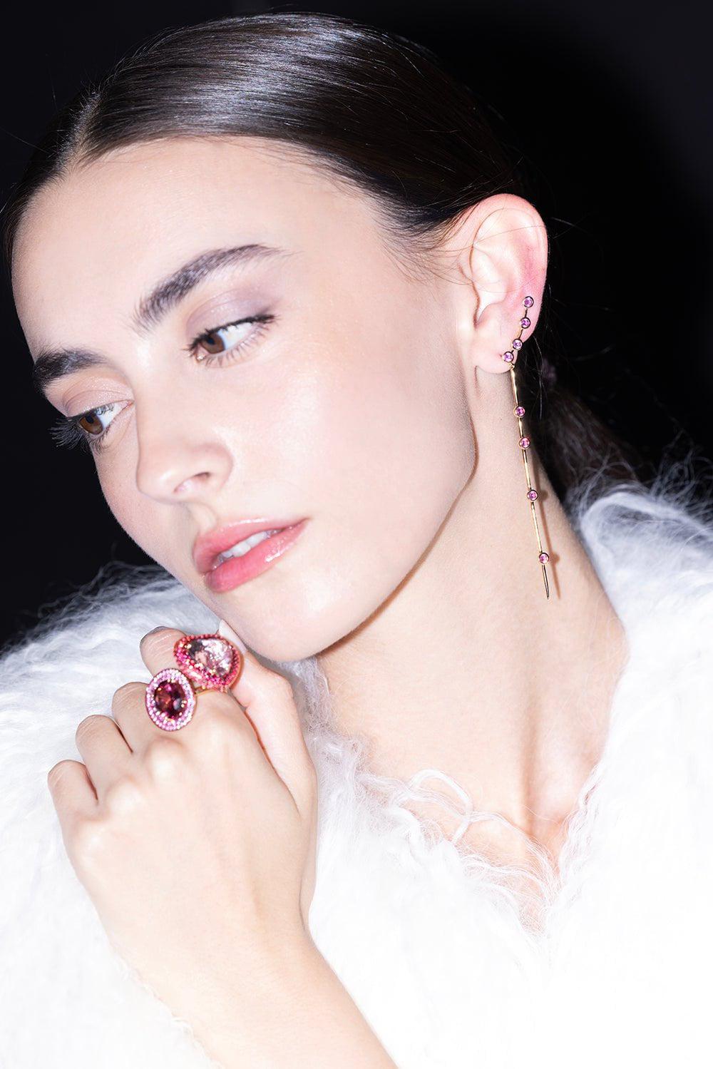 UNIFORM OBJECT-Climber Pink Stick Earrings-YELLOW GOLD
