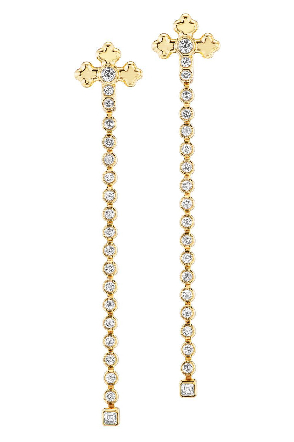 Diamond Large Cross Huggie Earrings-YELLOW GOLD-JEWELRYFINE JEWELEARRING-UNIFORM OBJECT