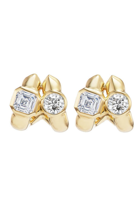 Diamond Twin Tusk Earrings-YELLOW GOLD-JEWELRYFINE JEWELEARRING-UNIFORM OBJECT