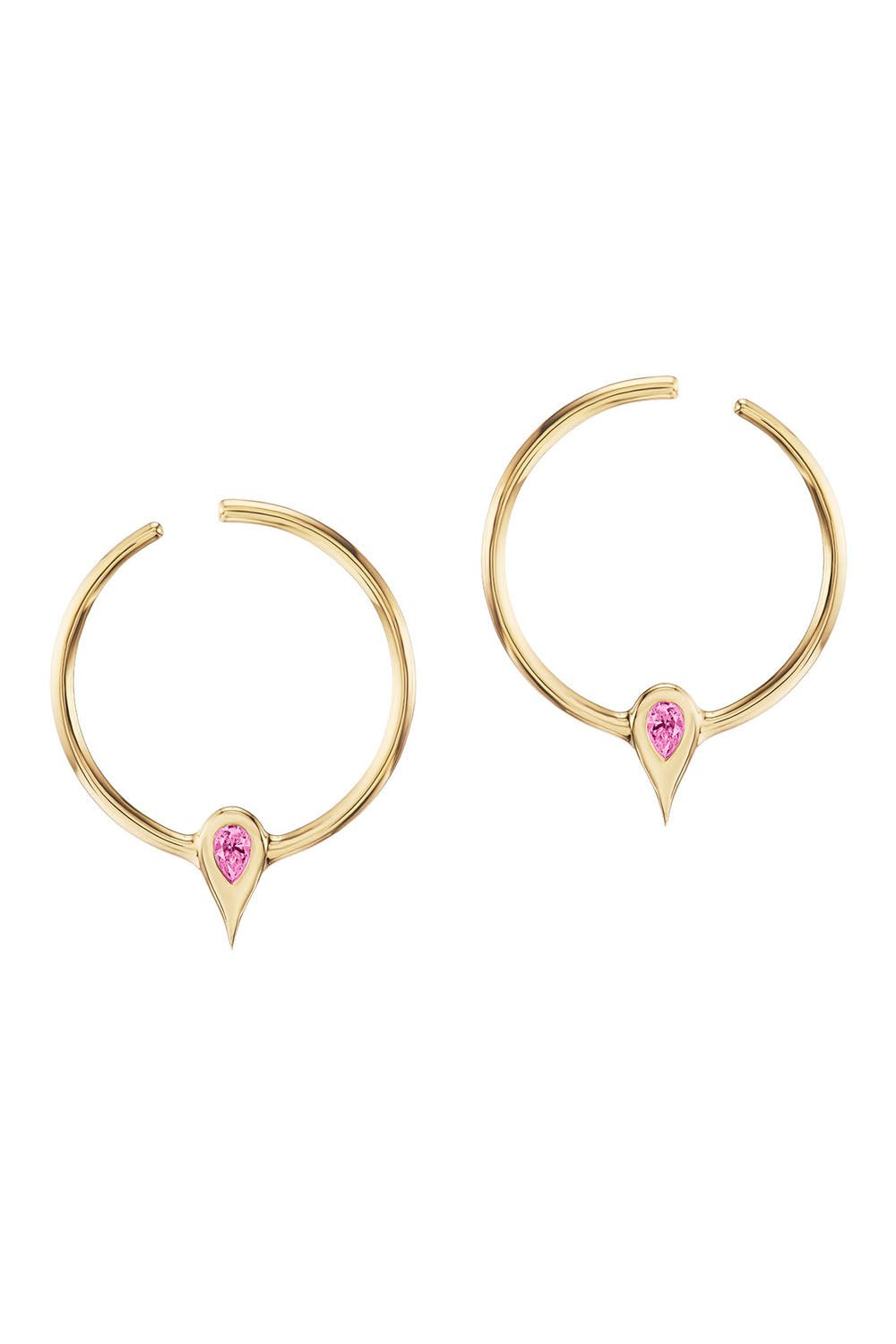 UNIFORM OBJECT-Pink Sapphire Thorn Hoop Earrings-YELLOW GOLD