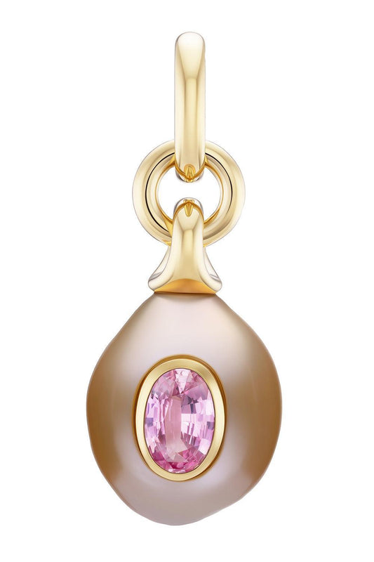 Pink Sapphire Pearl Charm Pendant-YELLOW GOLD-JEWELRYFINE JEWELPENDANT-UNIFORM OBJECT