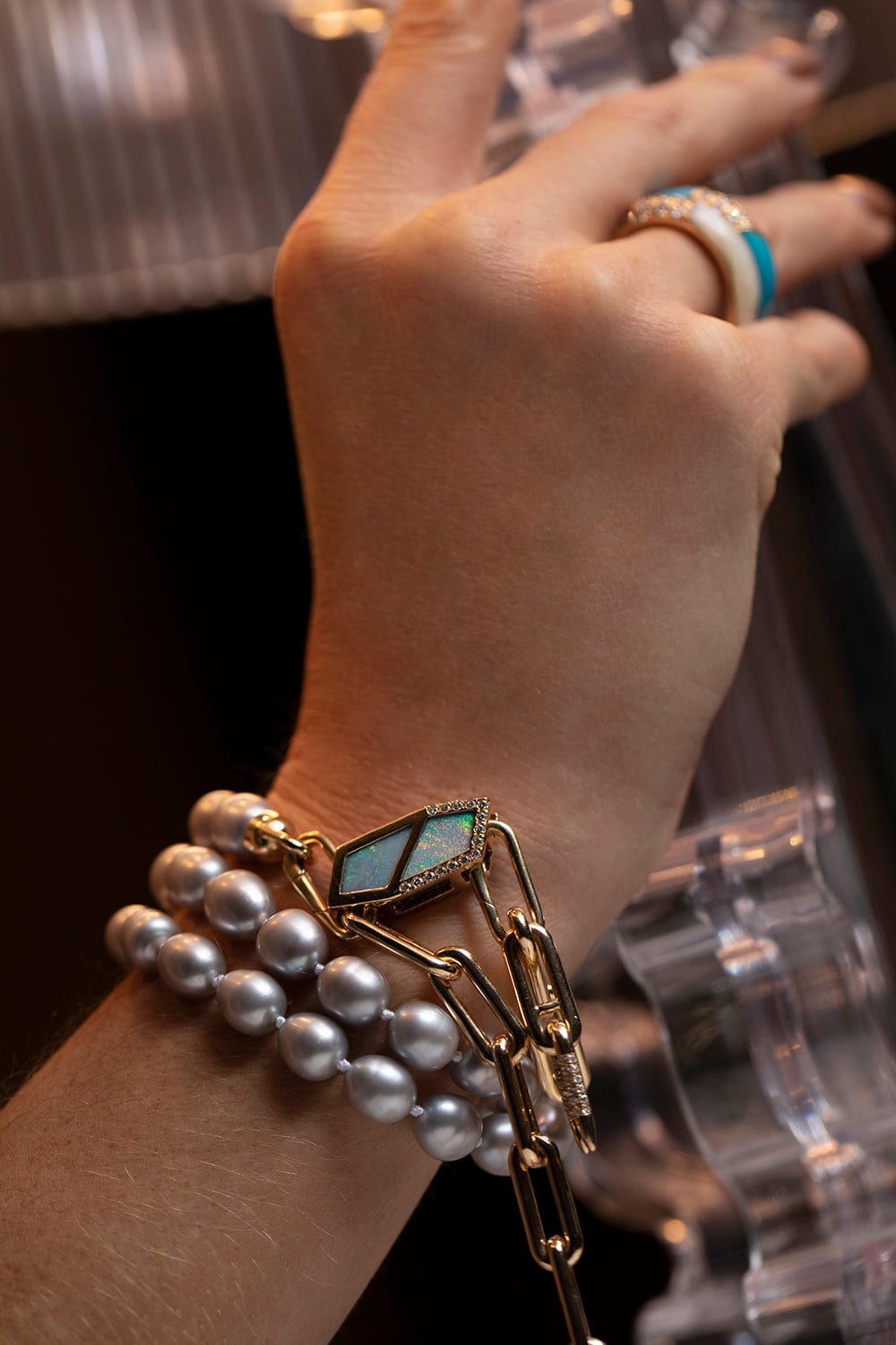 UNIFORM OBJECT-Turquoise Opal Diamond Connector-YELLOW GOLD