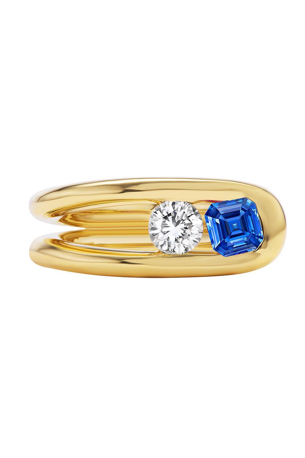 Blue Sapphire Diamond Impact Ring-YELLOW GOLD-7-JEWELRYFINE JEWELRING-UNIFORM OBJECT