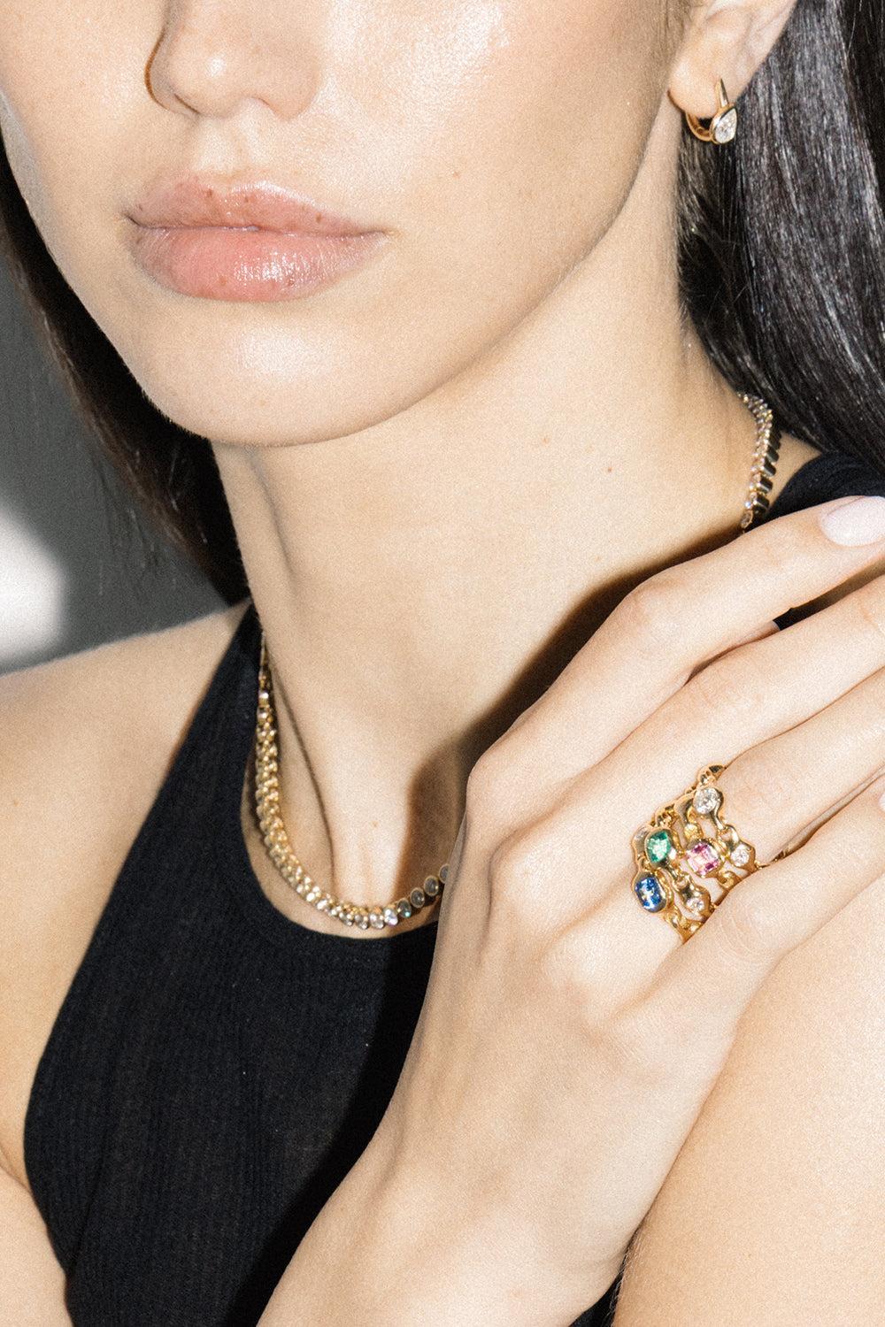 Blue Sapphire Diamond Supernova Stacking Ring-YELLOW GOLD-7-JEWELRYFINE JEWELRING-UNIFORM OBJECT