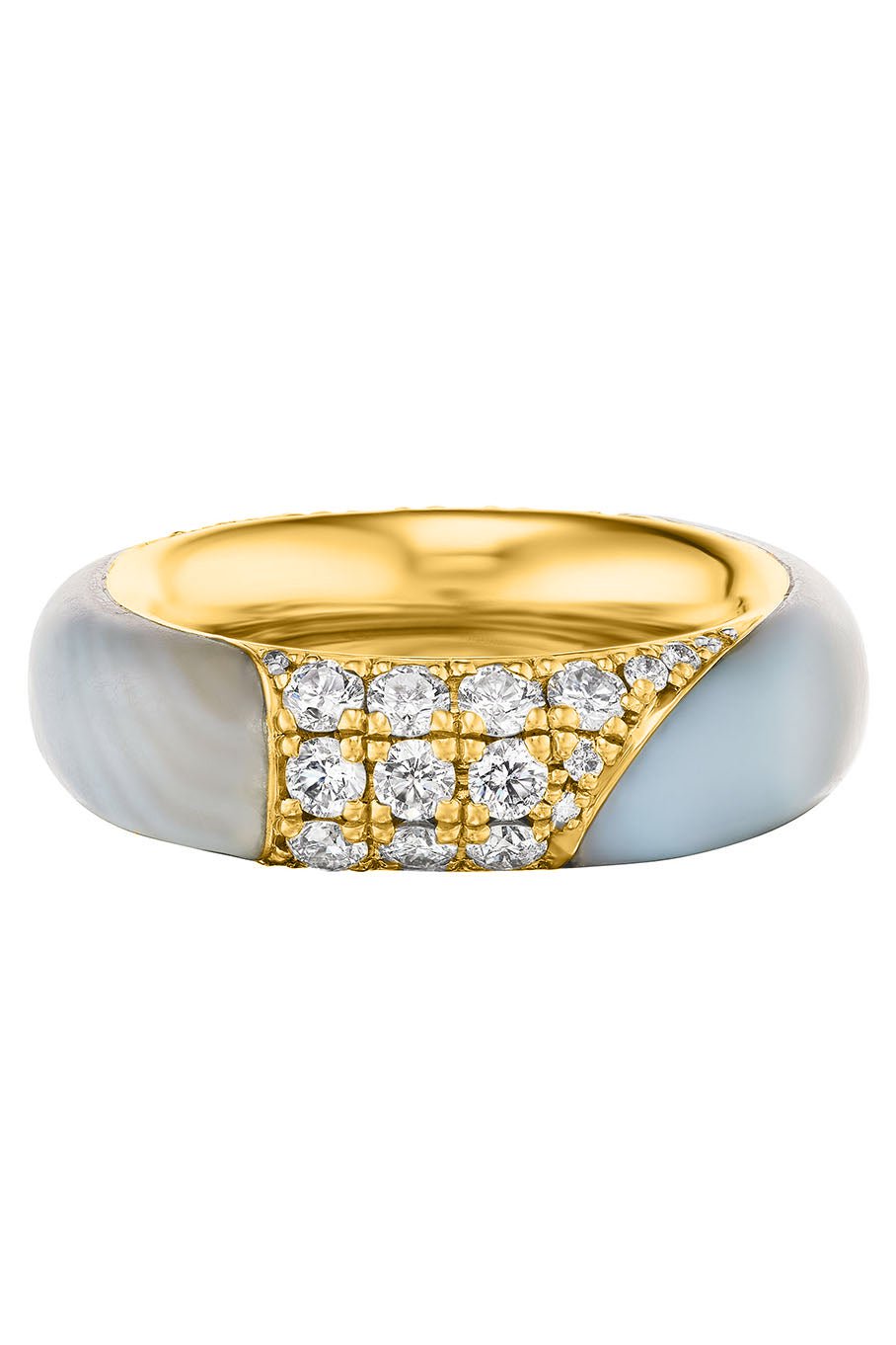 UNIFORM OBJECT-Carved Diamond & Pearl Ring-YELLOW GOLD