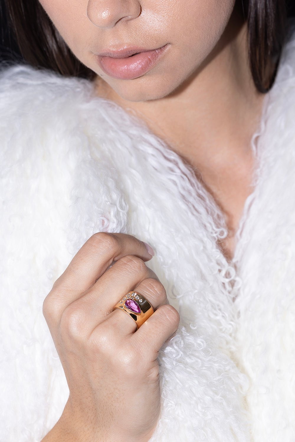 UNIFORM OBJECT-Pink Sapphire Cuff Ring-YELLOW GOLD