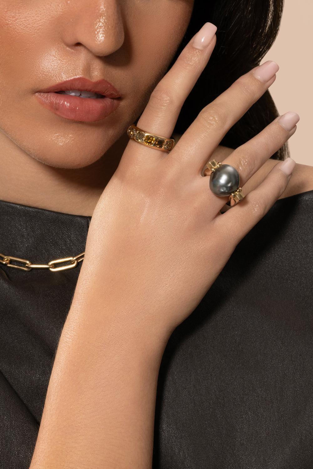 Champagne Diamond Ultra Gauge Ring-YELLOW GOLD-8-JEWELRYFINE JEWELRING-UNIFORM OBJECT