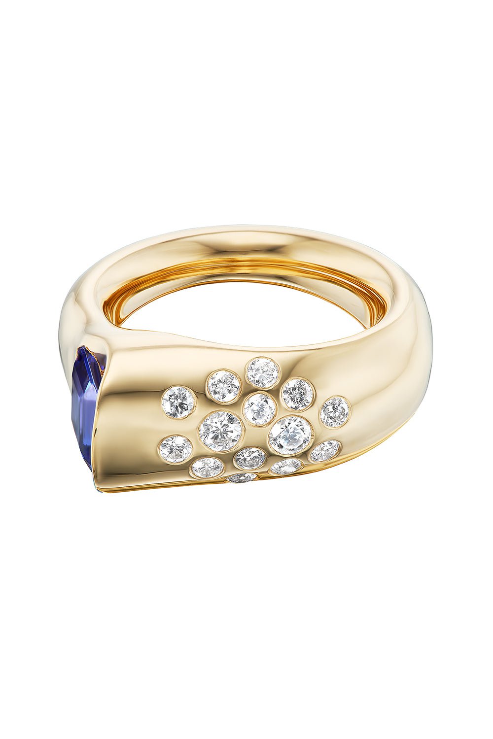 UNIFORM OBJECT-Blue Sapphire Diamond Battery Ring-YELLOW GOLD