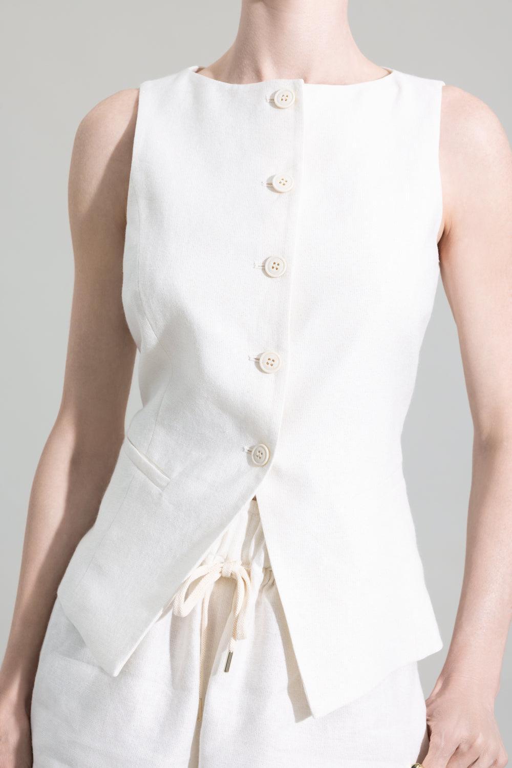 Boat Neck Button Vest-CREAM-36-CLOTHINGTOPBLOUSE-ELEVENTY