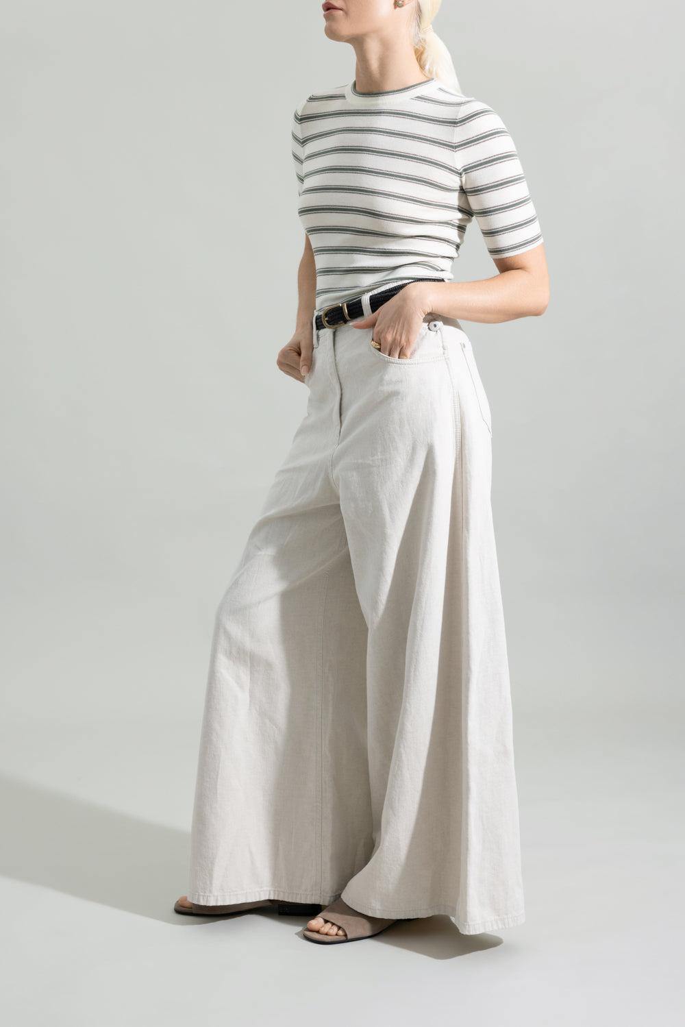 Rib Stripe Sweater-WHITE-XS-CLOTHINGTOPKNITS-BRUNELLO CUCINELLI