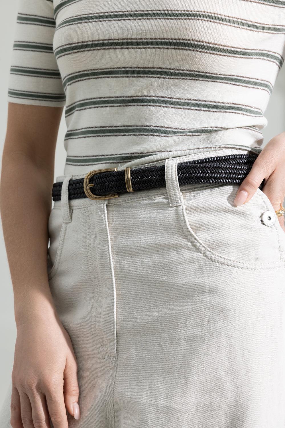 Braided Stretch Belt-BROWN-XS-ACCESSORIEBELTS-BRUNELLO CUCINELLI