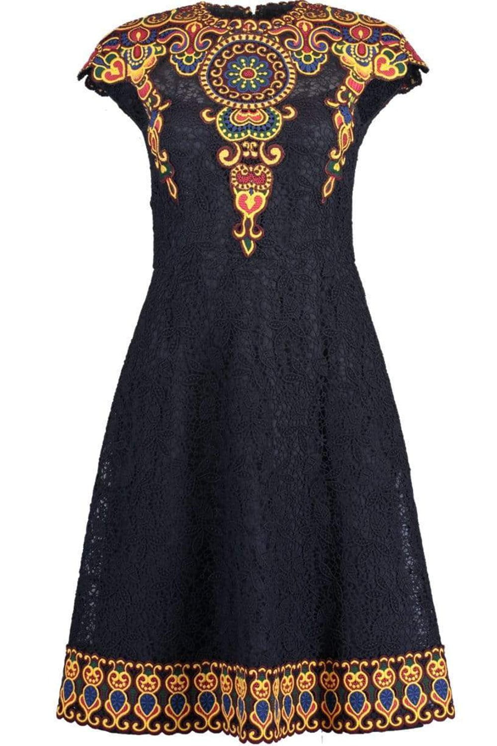 VALENTINO-Short Sleeve Marocain Dress-BLUE