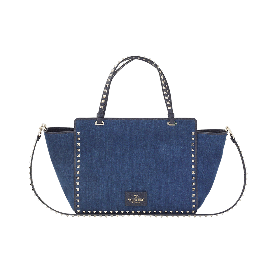 VALENTINO-Rockstud Medium Butterfly Tote-DENIM