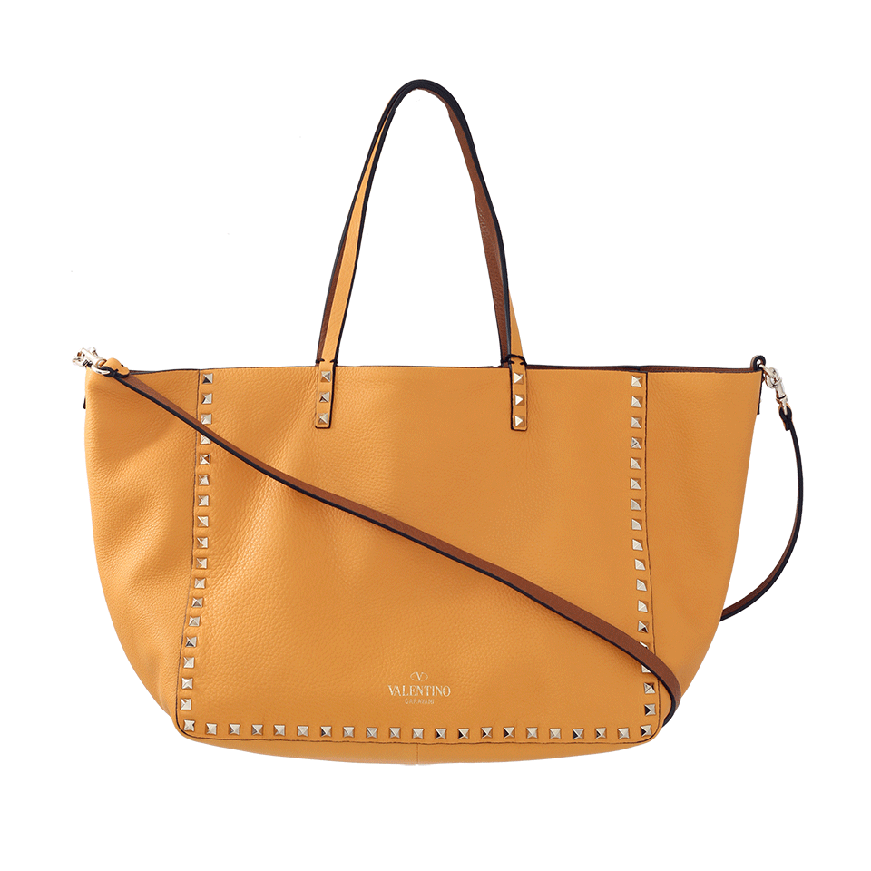 VALENTINO-Rockstud Double Medium Tote-MANDARIN
