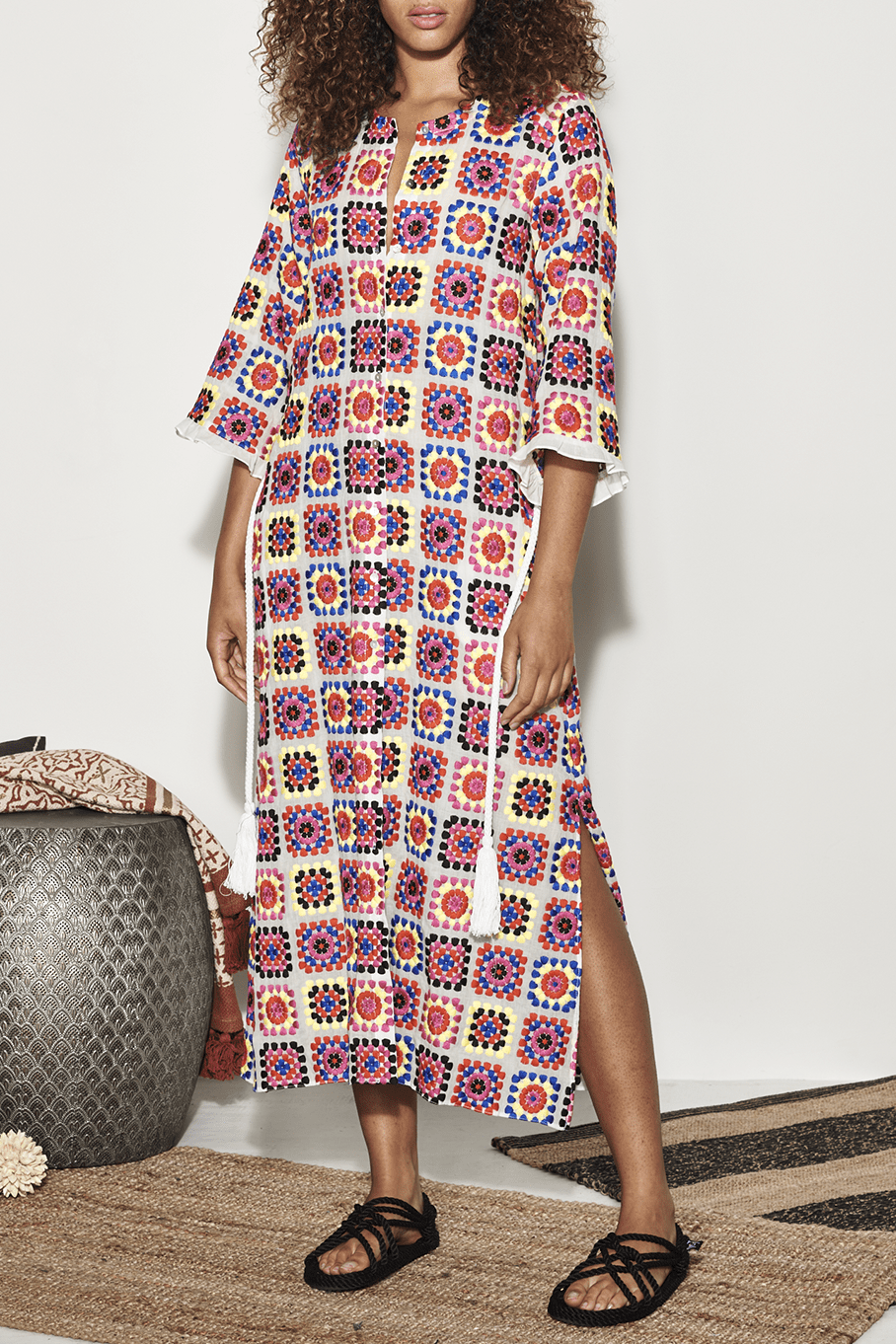 VALERIE KHALFON-Yucatan Embroidered Caftan With Pockets-