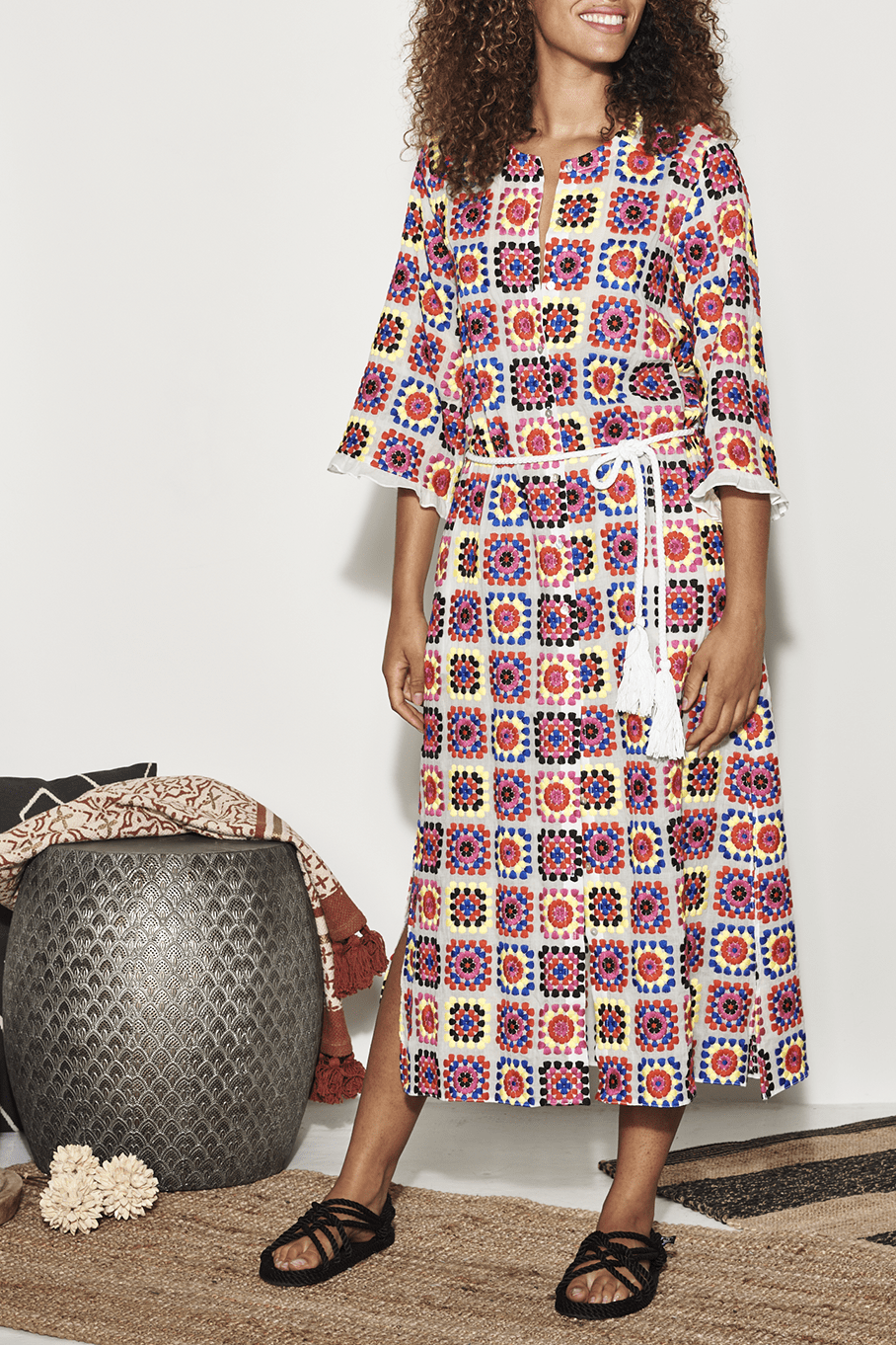 VALERIE KHALFON-Yucatan Embroidered Caftan With Pockets-