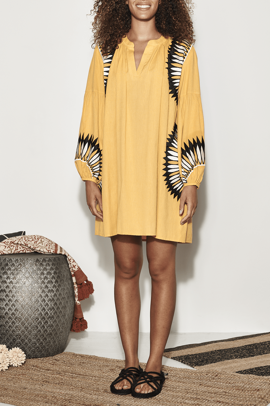 VALERIE KHALFON-Django Long Sleeve Short Dress With Tribal Detail-