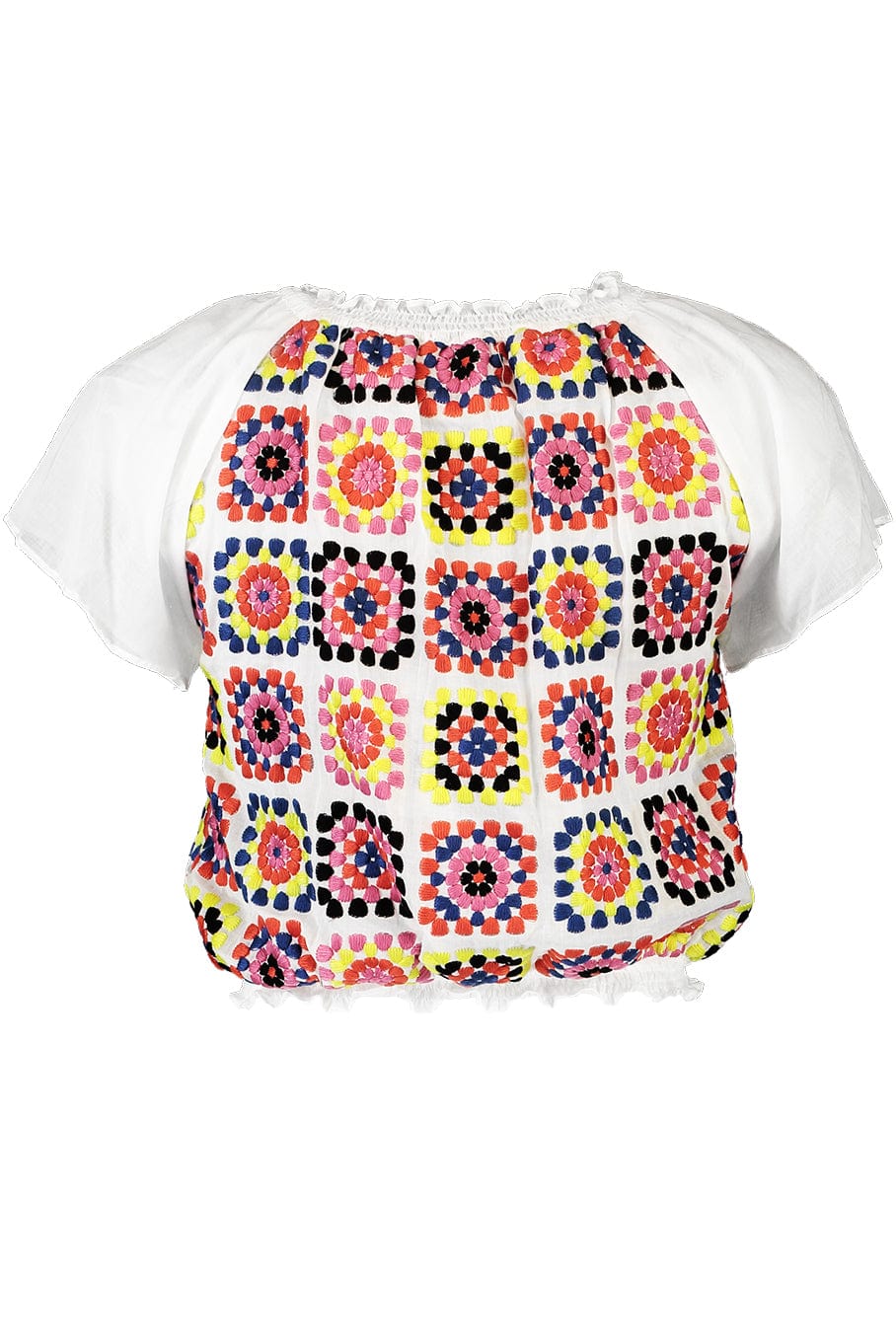 VALERIE KHALFON-Atao Short Sleeve Square Embroidered Top-