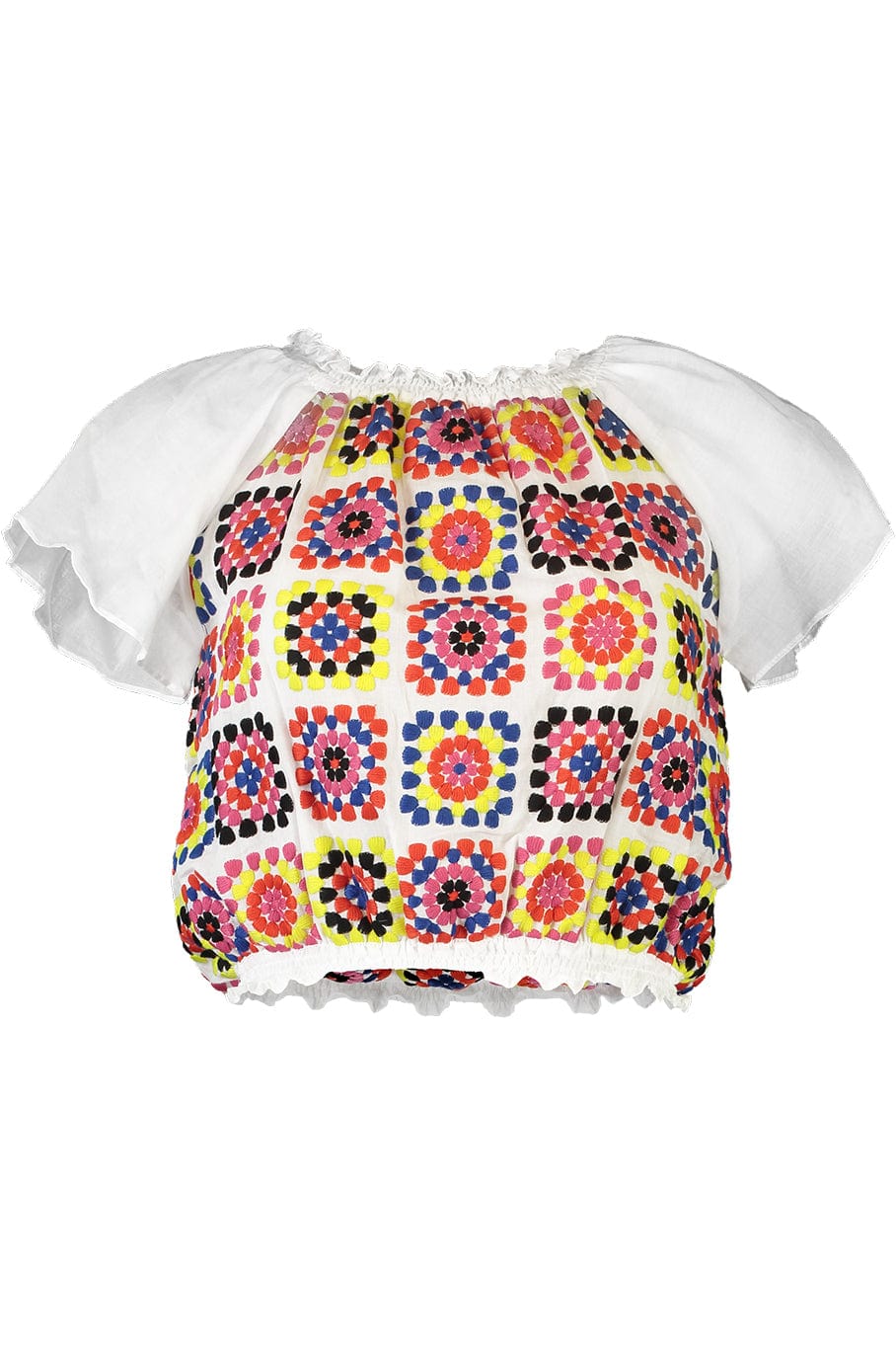 VALERIE KHALFON-Atao Short Sleeve Square Embroidered Top-