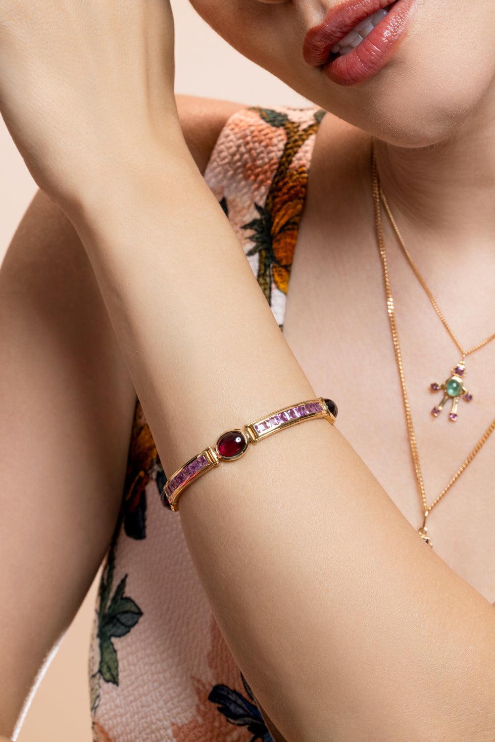 Pink Sapphire St Tropez Stack Bracelet-YELLOW GOLD-JEWELRYFINE JEWELBRACELET O-VAN