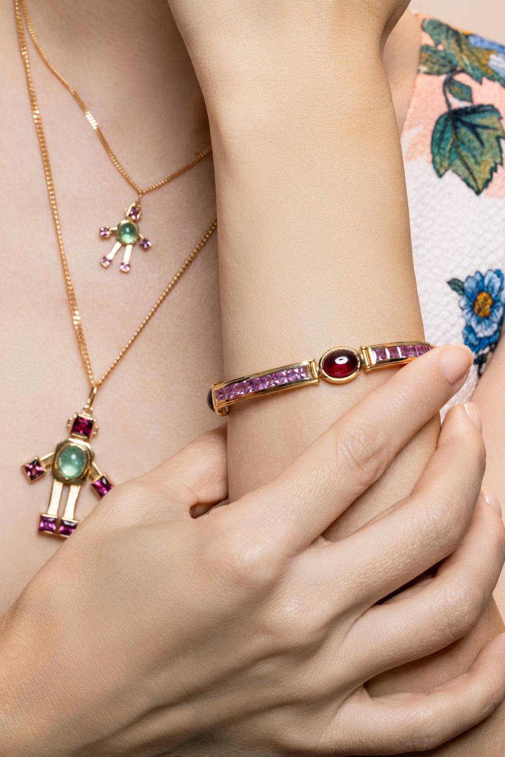 Pink Sapphire St Tropez Stack Bracelet-YELLOW GOLD-JEWELRYFINE JEWELBRACELET O-VAN