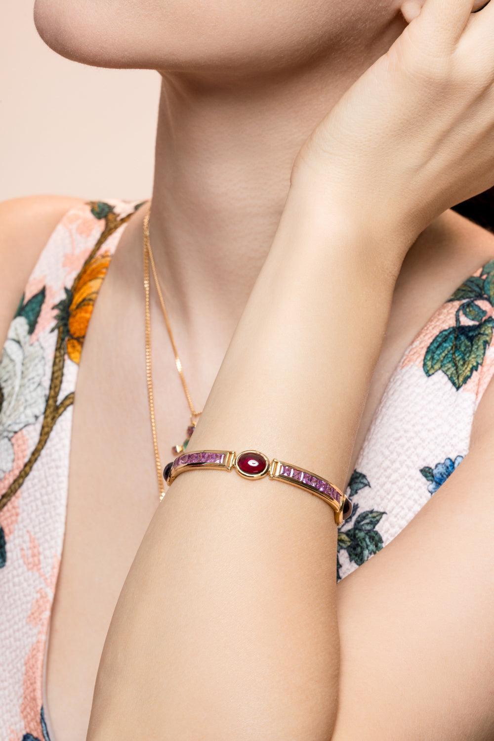 Pink Sapphire St Tropez Stack Bracelet-YELLOW GOLD-JEWELRYFINE JEWELBRACELET O-VAN