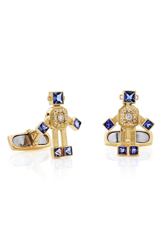 Diamond Tanzanite Robot Cufflinks-YELLOW GOLD-JEWELRYFINE JEWELMISC-VAN
