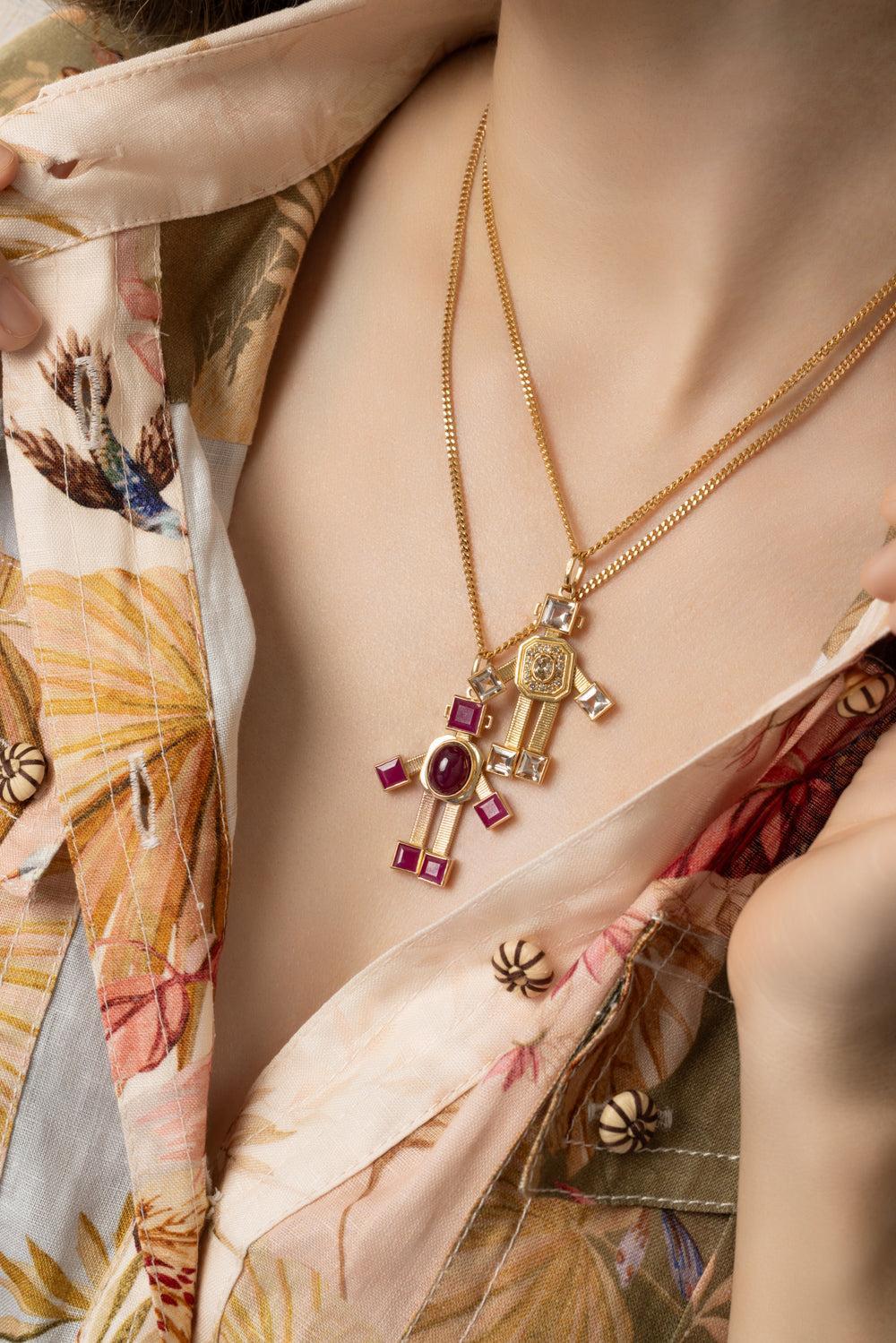 Diamond Morganite Mini Sogno Robot Pendant-YELLOW GOLD-JEWELRYFINE JEWELPENDANT-VAN